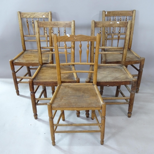 2263 - A set of 4 oak spindle-back dining chairs, and another similar (5)