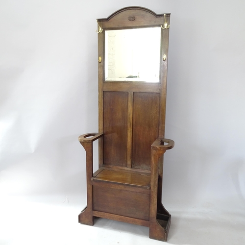 2269 - A 1920s oak mirror-back hall stand, 82cm x 186cm x 30cm