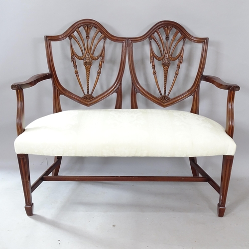 2276 - A Hepplewhite style chair-back 2-seat settee, 120cm x 100cm x 55cm