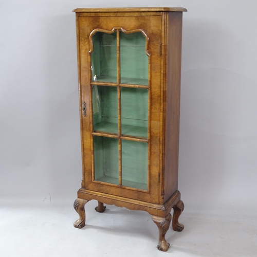 2277 - An Antique Continental walnut display cabinet, with single lattice-glazed door, on cabriole legs, 55... 