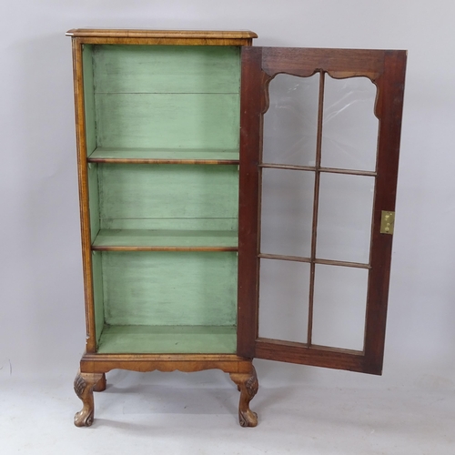 2277 - An Antique Continental walnut display cabinet, with single lattice-glazed door, on cabriole legs, 55... 