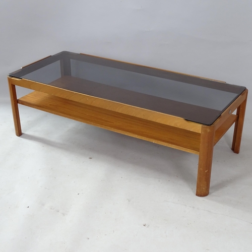 2283 - A Myer mid-century 2-tier coffee table, with smoked glass top, 112cm x 35cm x 48cm