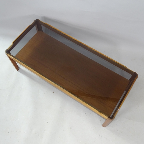 2283 - A Myer mid-century 2-tier coffee table, with smoked glass top, 112cm x 35cm x 48cm