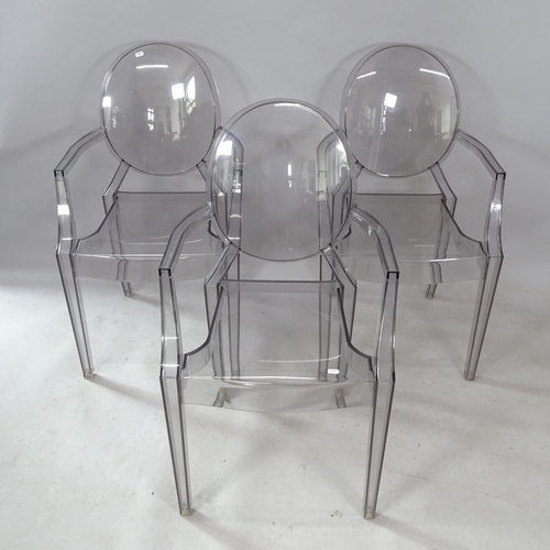 2288 - A set of 3 Louis Ghost stacking chairs, by Philip Starck for Kartell