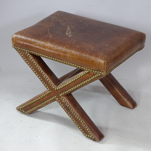 2293 - A brown studded leather upholstered Cros Stool, by Pure White Lines, 51cm x 42cm x 37cm