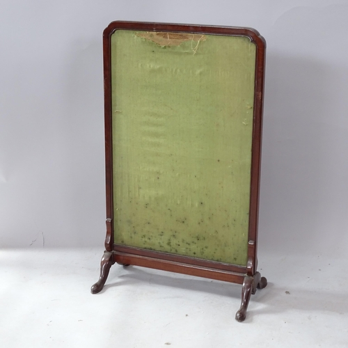 2298 - An Antique mahogany-framed fire screen, with silk embroidered decoration, W49cm, H80cm