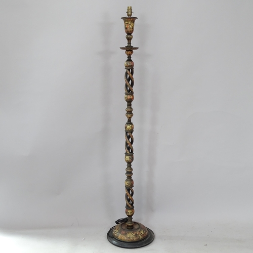 2304 - A Kashmir lacquered polychrome standard lamp, height to bayonet 149cm