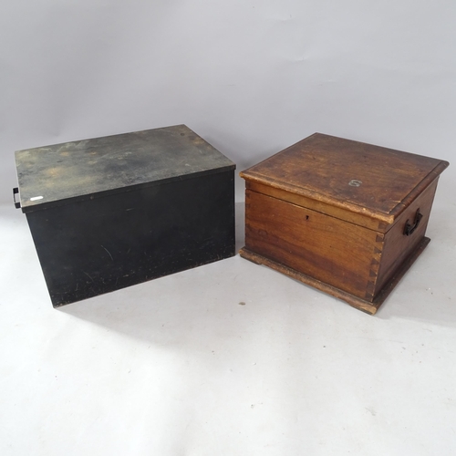 2315 - A Vintage metal trunk, labelled Roneo Ltd, 56cm x 30cm x 39cm, and a square mahogany box with hinged... 