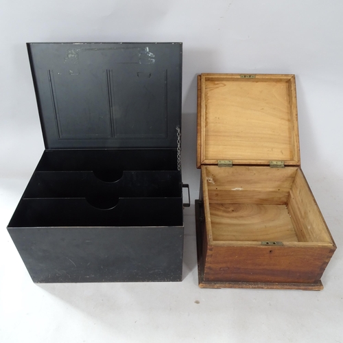 2315 - A Vintage metal trunk, labelled Roneo Ltd, 56cm x 30cm x 39cm, and a square mahogany box with hinged... 