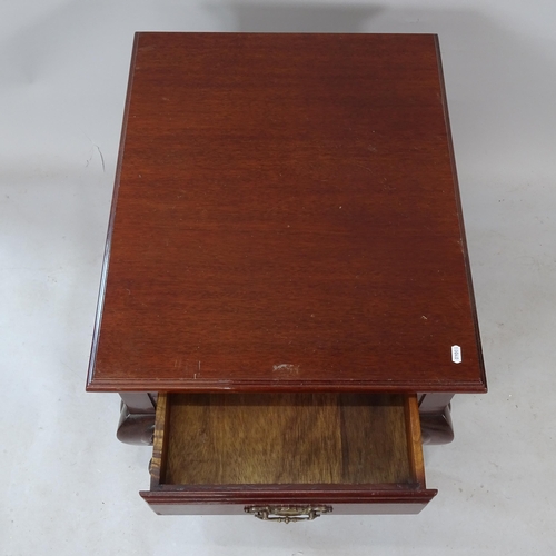 2319 - A reproduction mahogany low rectangular occasional table, on cabriole legs, with end frieze drawer, ... 