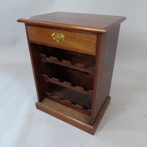 2321 - A modern mahogany cabinet with single drawer, and 3-tier wine rack under, W50cm, H65cm, D36cm