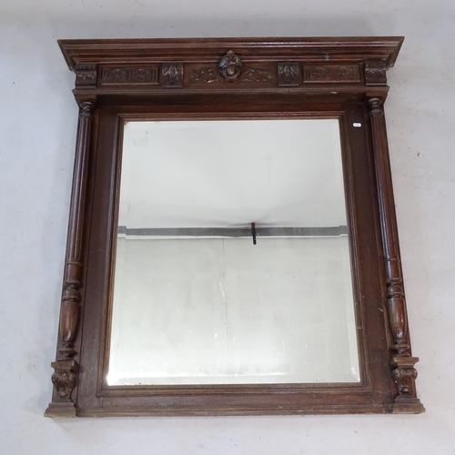 2325 - An Antique oak over-mantel mirror, with carved decoration, 117cm x 122cm