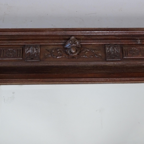 2325 - An Antique oak over-mantel mirror, with carved decoration, 117cm x 122cm