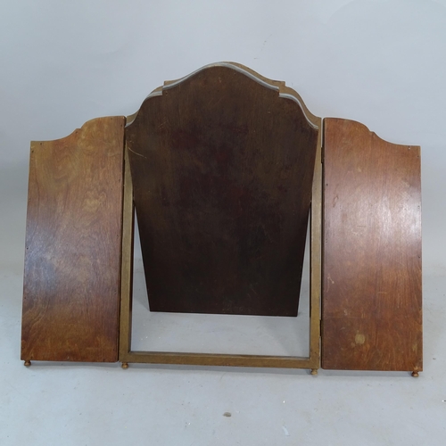 2330 - An early 20th century walnut 3-fold dressing table mirror, 96cm x 76cm