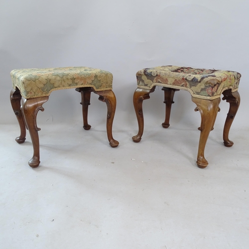 2334 - A pair of Antique oak Continental stools, with cabriole legs on pad feet, 48cm x 45cm x 36cm