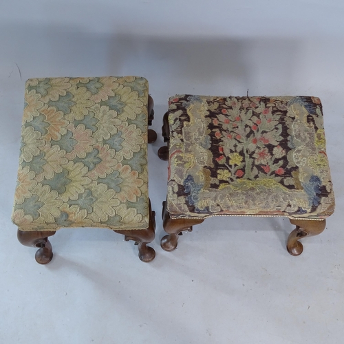 2334 - A pair of Antique oak Continental stools, with cabriole legs on pad feet, 48cm x 45cm x 36cm