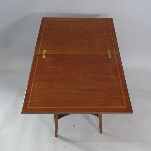 2337 - An Edwardian mahogany 2-tier fold over card table, with inlaid floral decoration, W51cm, H68cm, D38c... 