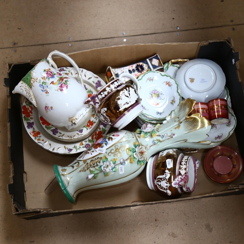 397 - Various ceramics, including Paragon water jug, Dresden saucers, Sunderland lustre jugs etc