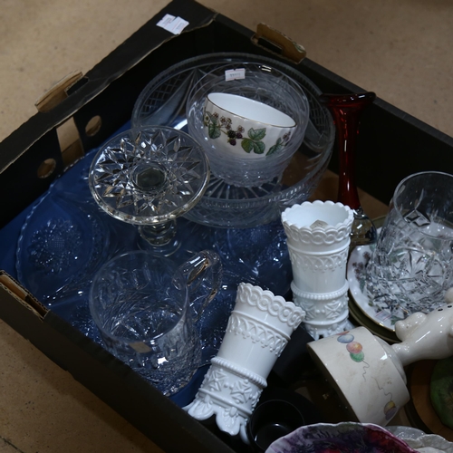 398 - Various ceramics and glass, including pair of milk glass spill vases etc