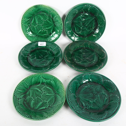 417 - 6 green glaze leaf plates, diameter 20cm