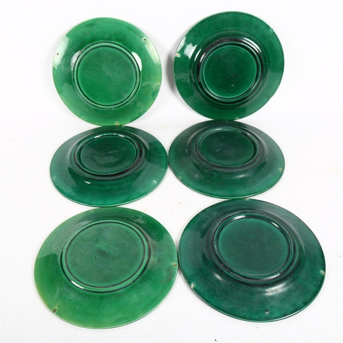 417 - 6 green glaze leaf plates, diameter 20cm