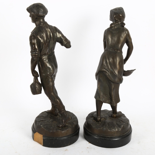 422 - A pair of spelter figural sculptures, height 35cm