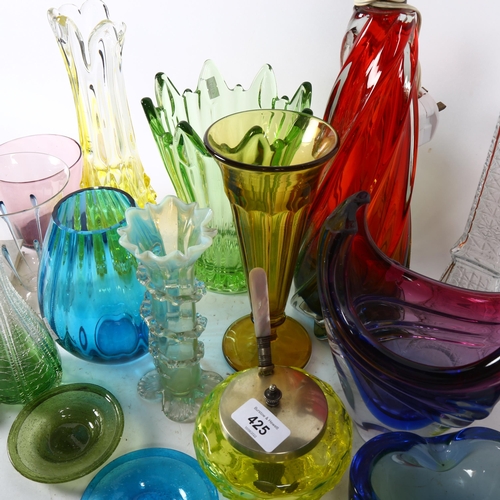 425 - A group of Art glass vases and lamps, largest height 30cm