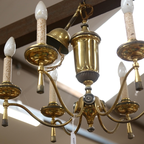 440 - A French Empire style brass 6-branch chandelier, height 70cm