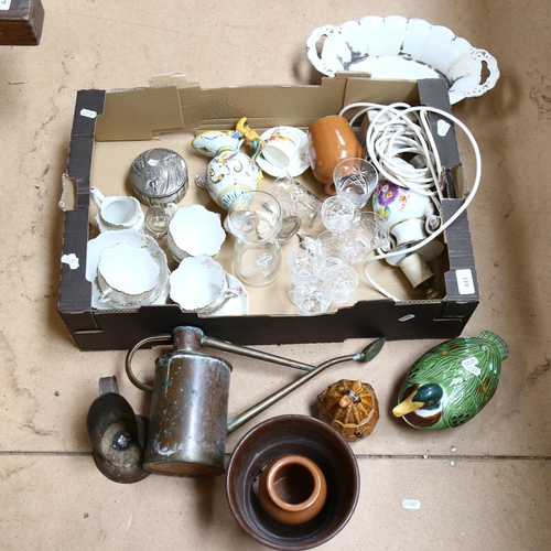 441 - Various ceramics, copper gardening watering can and galvanised watering can etc.