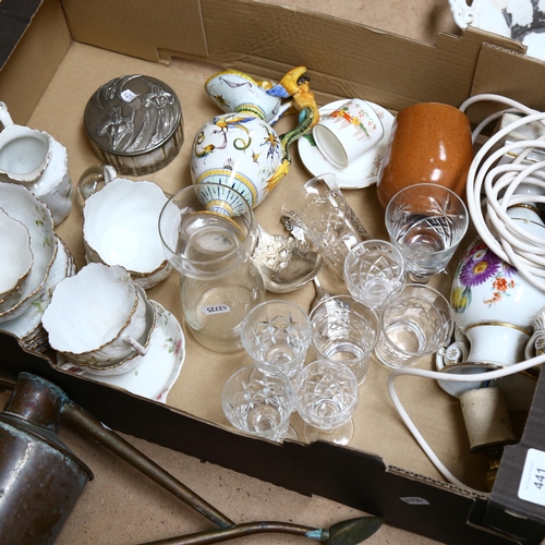 441 - Various ceramics, copper gardening watering can and galvanised watering can etc.