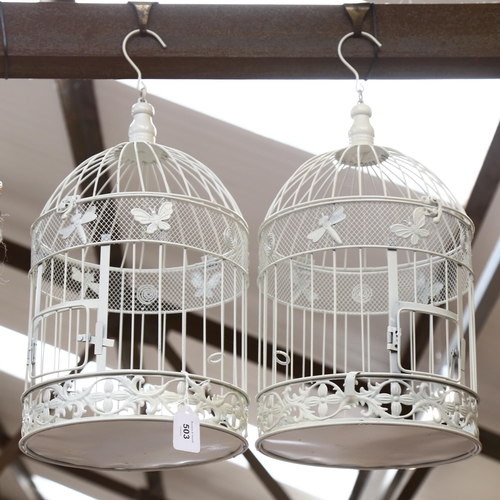 503 - A pair of modern painted wirework metal bird cages, height 50cm