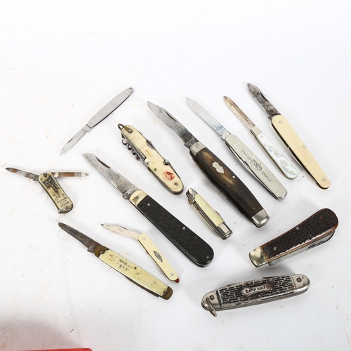 510 - A group of Vintage and other penknives, to include a mother-of-pearl silver-bladed fruit knife, a ho... 