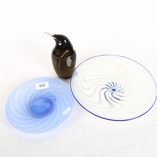 515 - ANTHONY SSTERN - a Studio glass dish, another, a glass penguin paperweight