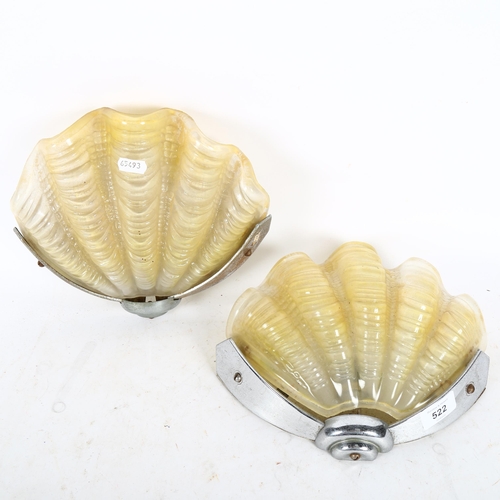 522 - A pair of Art Deco shell design wall lights with chrome mounts