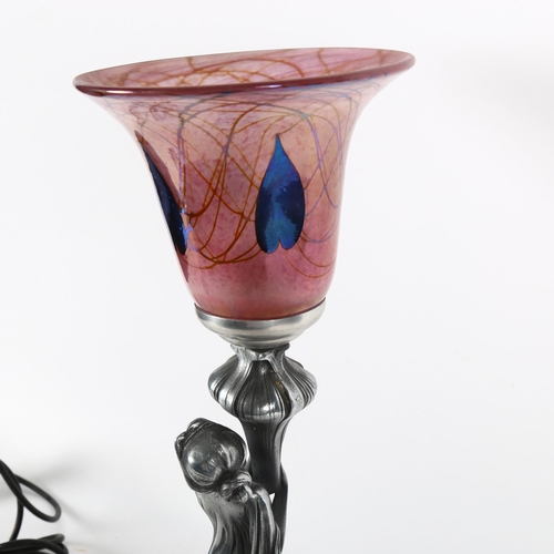 523 - An Art Nouveau design table lamp and shade, with figural column, height 44cm