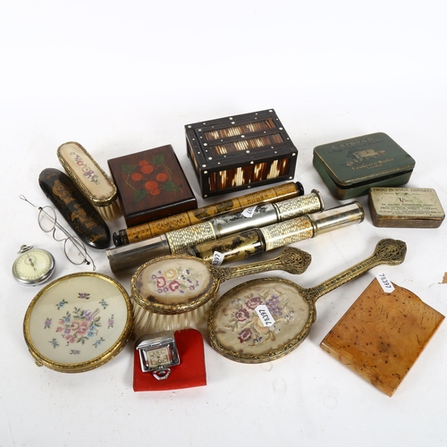 526 - A quill and porcupine box, 2 Otis King's patent pocket calculators, 1 has scale no. 430, a perpetual... 