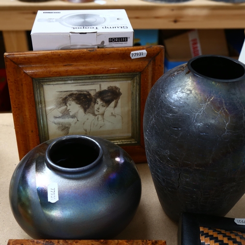 528 - A carved wood study of an African lady, signed Simeon to the base, a burr-walnut box, a Maltese glas... 