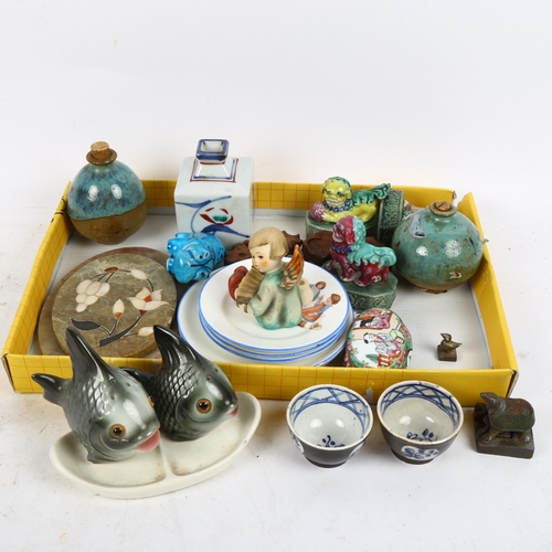 782 - A Hummel fish cruet, nursery dishes, old Chinese glaze  dog of fo, pair of miniature Chinese tea bow... 