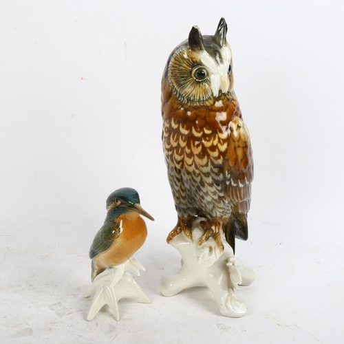 787 - KARL ENS - a long-eared owl and a kingfisher, owl height 26cm