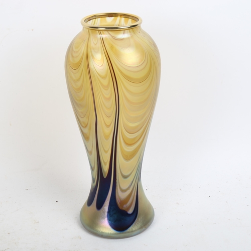 789 - An Orca iridescent Art glass vase, signed on base, height 24cm, boxed