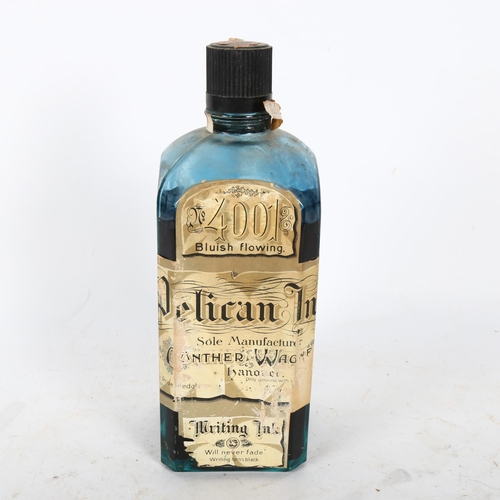 533 - A Vintage bottle of writing ink, by Pelican Ink Soul Manufacturer, 4001 Bluish Flowing, bottle heigh... 