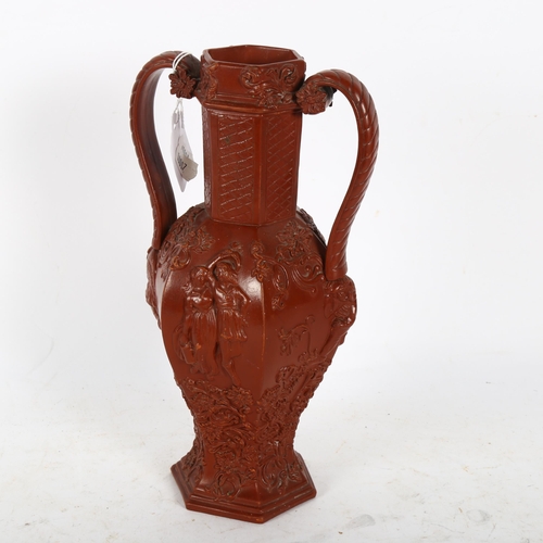 534 - A glazed pottery 2-handled vase, with applied floral and figural decoration, impressed WS & S 55 to ... 