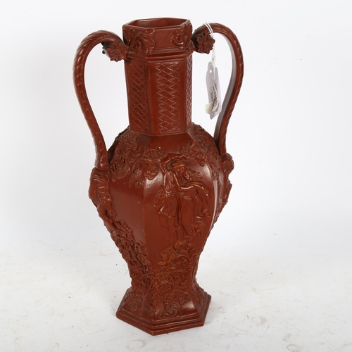 534 - A glazed pottery 2-handled vase, with applied floral and figural decoration, impressed WS & S 55 to ... 