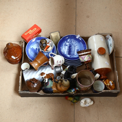 550 - A collection of Copenhagen Christmas plates, a Sussex Ware salt glaze money box, a Sunderland lustre... 