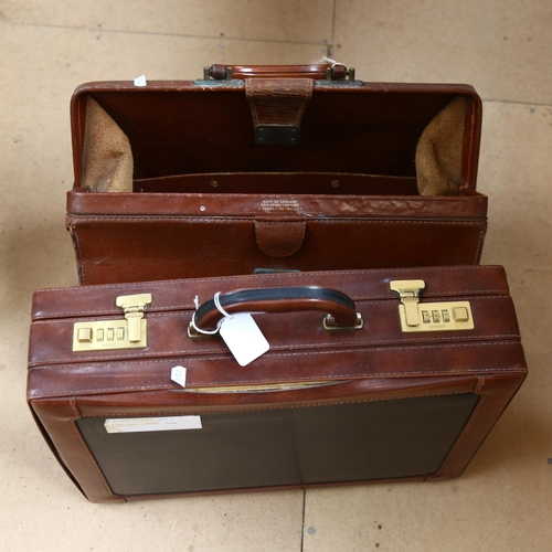 554 - Vintage leather bag, and a case with combination lock