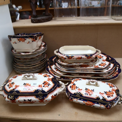 583 - A Victorian Imari pattern part-dinner service, to include tureens and covers, 4 graduated meat plate... 