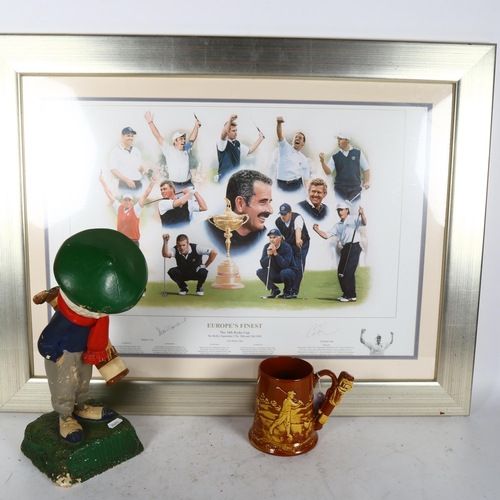 587 - A Vintage Dunlop advertising golfing figure, height 38cm, a Dartmouth pottery golfing tankard, a lim... 