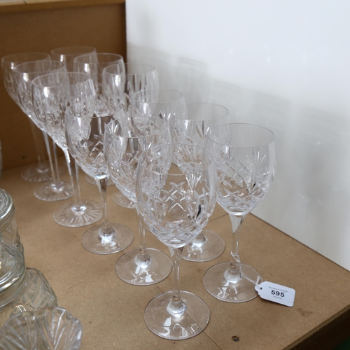 595 - A set of 6 cut-glass red wine glasses, with tapered stems, and a set of 6 cut-glass white wine glass... 