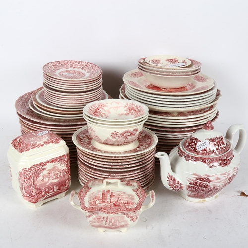 613 - A large quantity of Johnsons, Alfred Meakin, Mason's and Broadhurst pink and white dinnerware, inclu... 