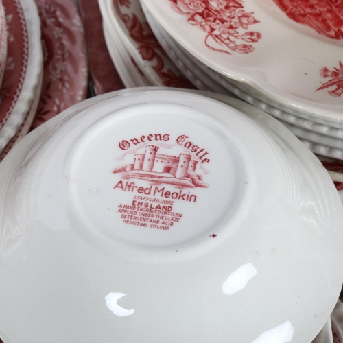 613 - A large quantity of Johnsons, Alfred Meakin, Mason's and Broadhurst pink and white dinnerware, inclu... 